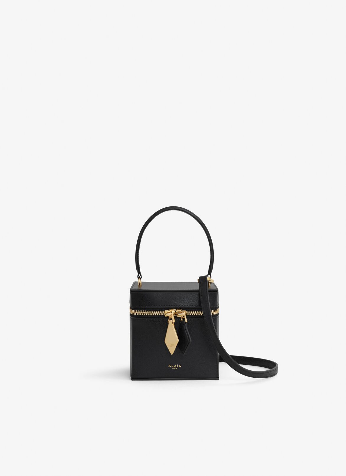 CUBE VANITY CASE IN SHINY GOATSKIN ALAÏA BLACK CUBE VANITY CASE IN SHINY GOATSKIN